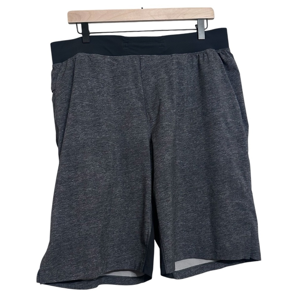 Lululemon Men's Black & Gray Print Unlined Athletic Shorts - Size XL